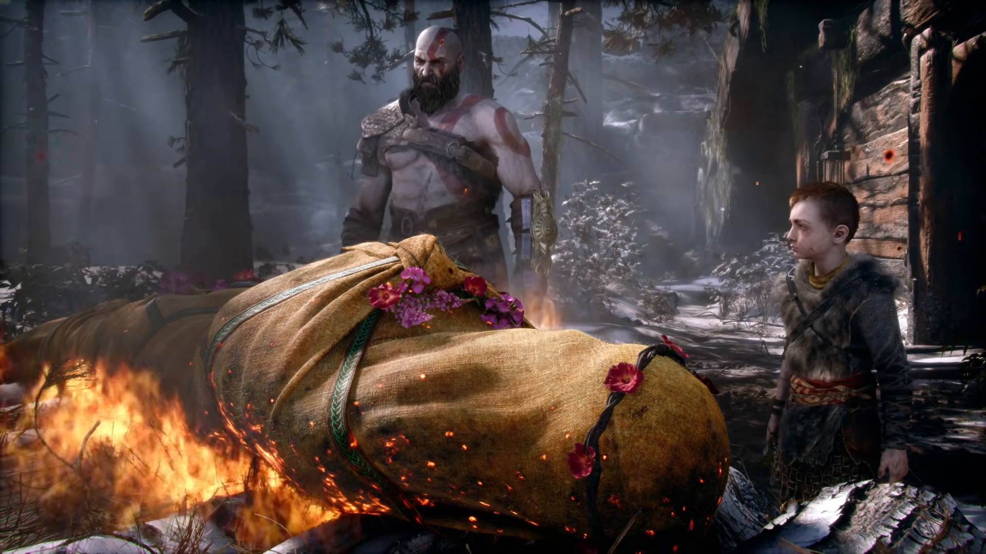 Kratos and Atreus — funeral pyre